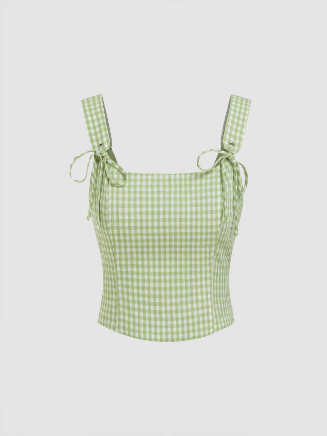 Woven U-neckline Gingham Bowknot Crop Tank Top & Mid Rise Mini Skirt Set For Date