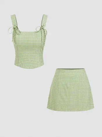 Drawstring Crop Cami Top & Low Rise Drawstring Micro Shorts Set