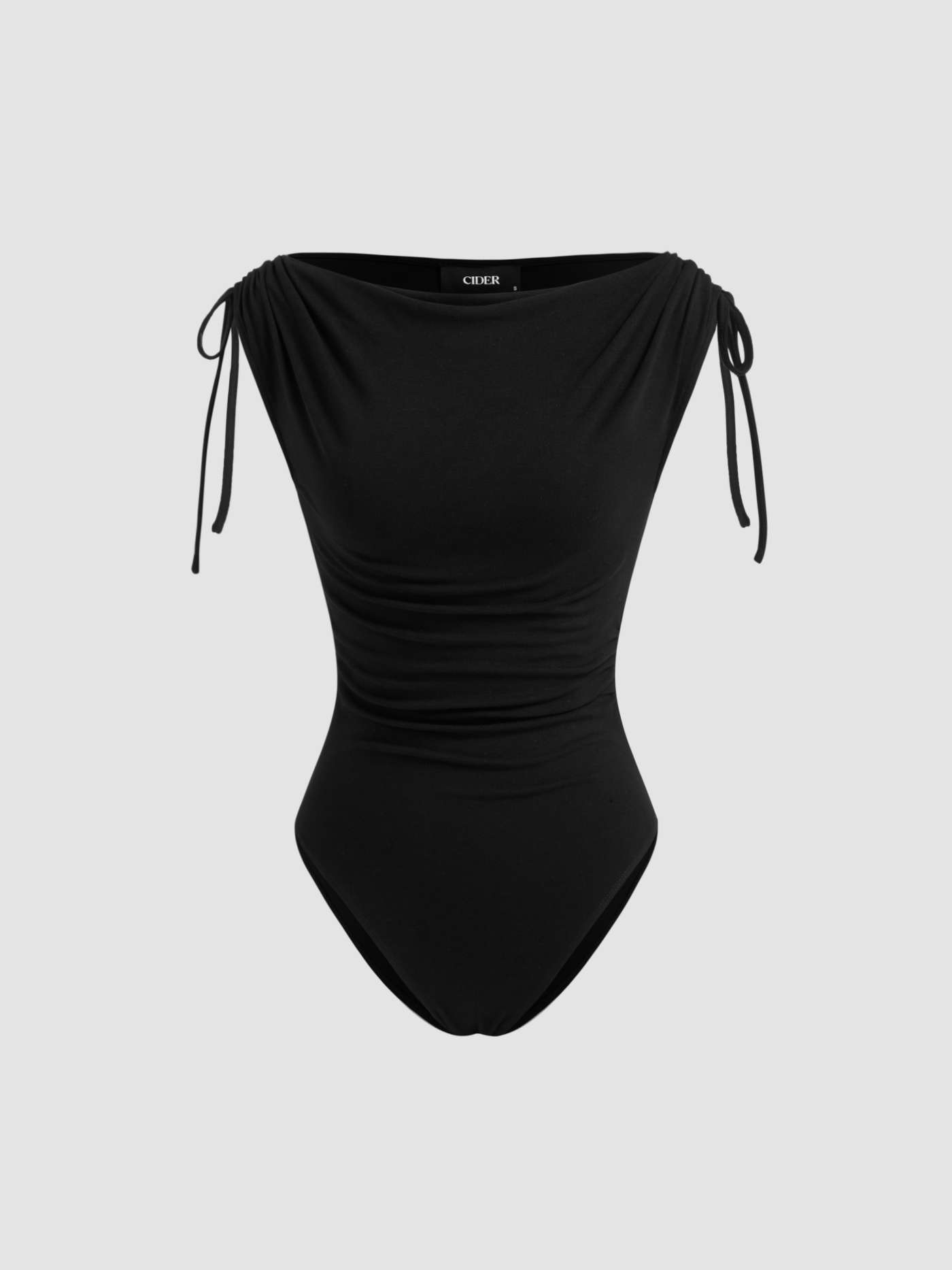 Asymmetrical Neck Drawstring Ruched Bodysuit