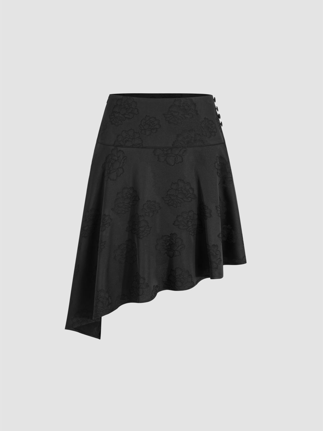Satin Low Rise Floral Asymmetrical Hem Midi Skirt