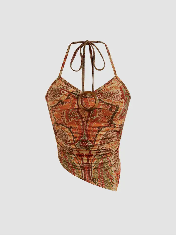 Knit Fabric Boho Stripe Crop Cami Top For Vacation