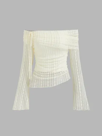 Spitzen-Off-shoulder-Bluse mit Zugbändern und asymmetrischem Saum