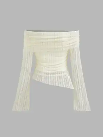 Spitzen-Off-shoulder-Bluse mit Zugbändern und asymmetrischem Saum