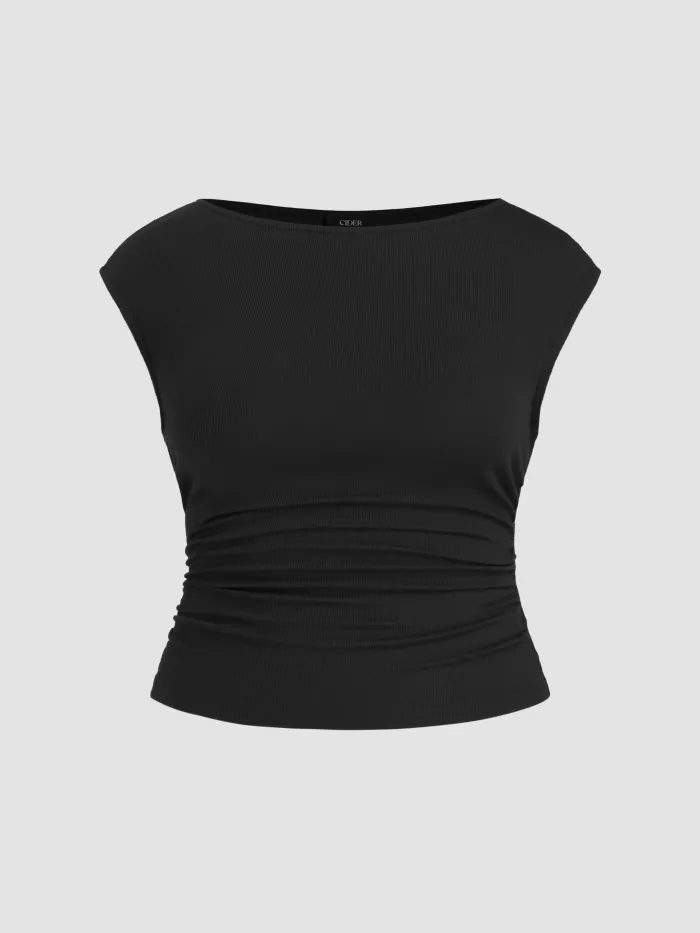 Boat Neck Ruched Tank Top Curve & Plus
