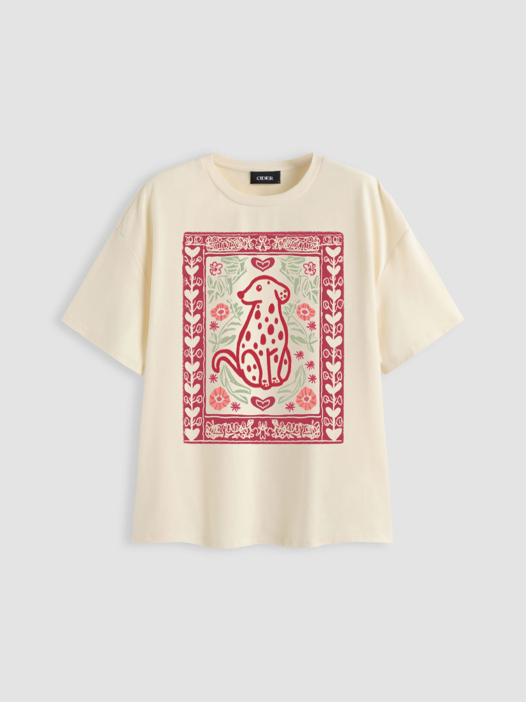 Cotton-blend Floral Dog Graphic Oversized Tee
