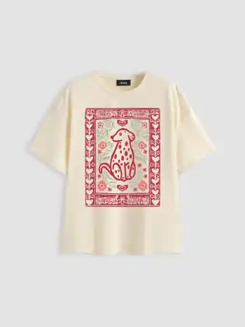Oversized T-Shirt mit Baumwollmischung und Blumen-Hund-Grafik