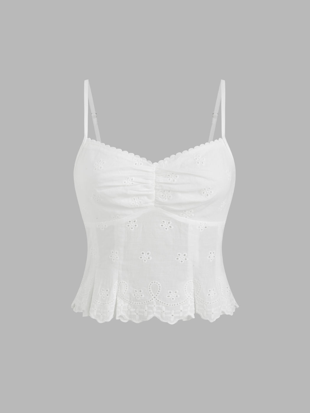 Cotton Sweetheart Neckline Broderie Anglaise Lettuce Trim Cami Top