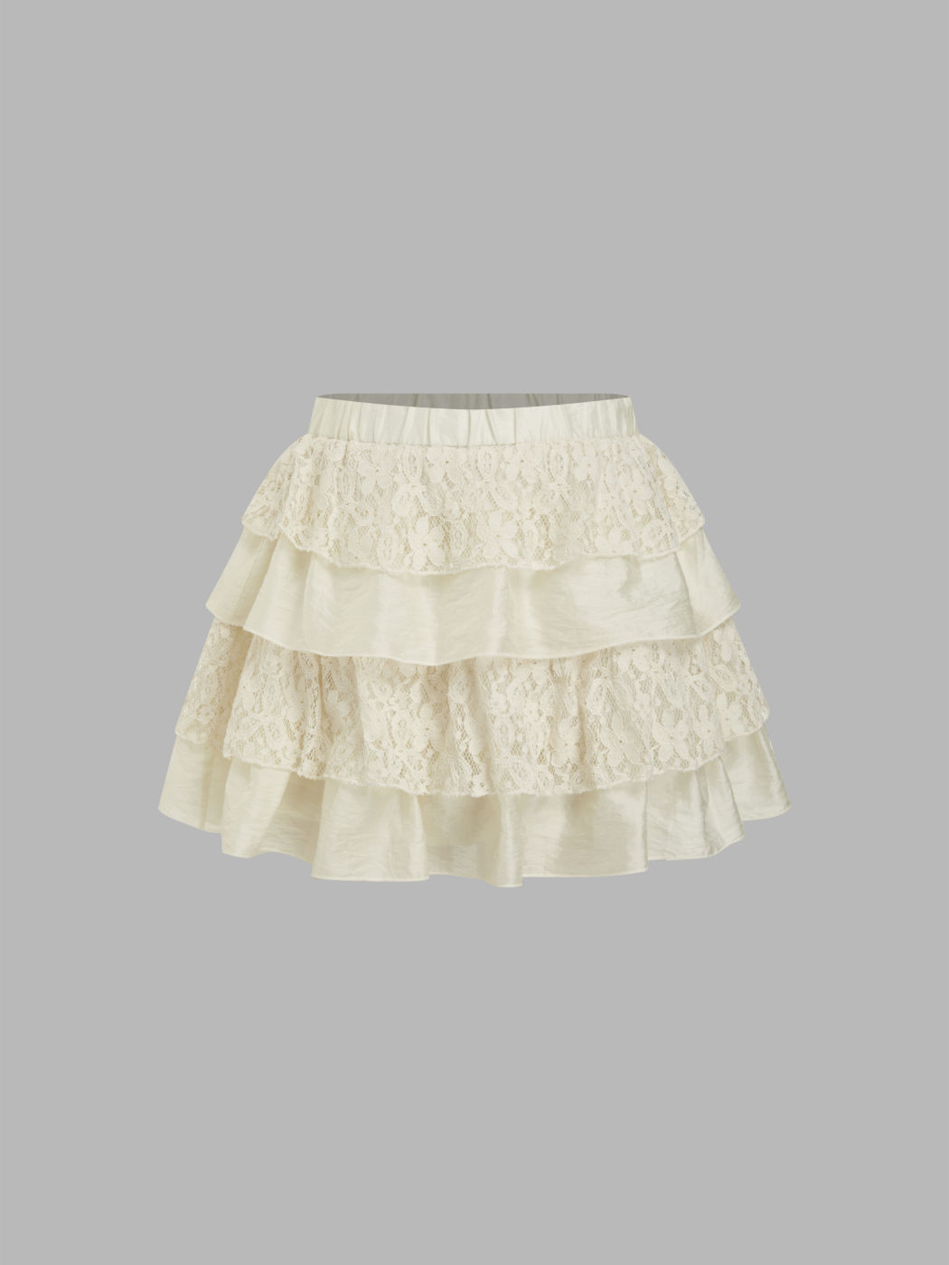 Linen-blend Mid Rise Lace Layered Mini Skirt