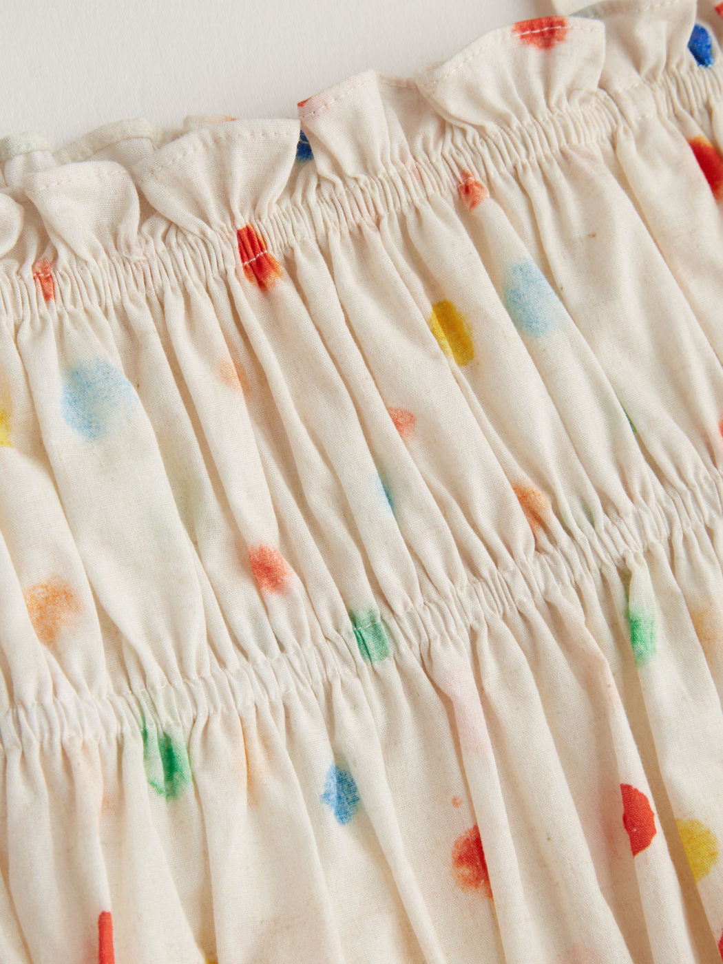 Top Cami con Orlo a Bolle e Volant con Stampa a Pois in Cotone