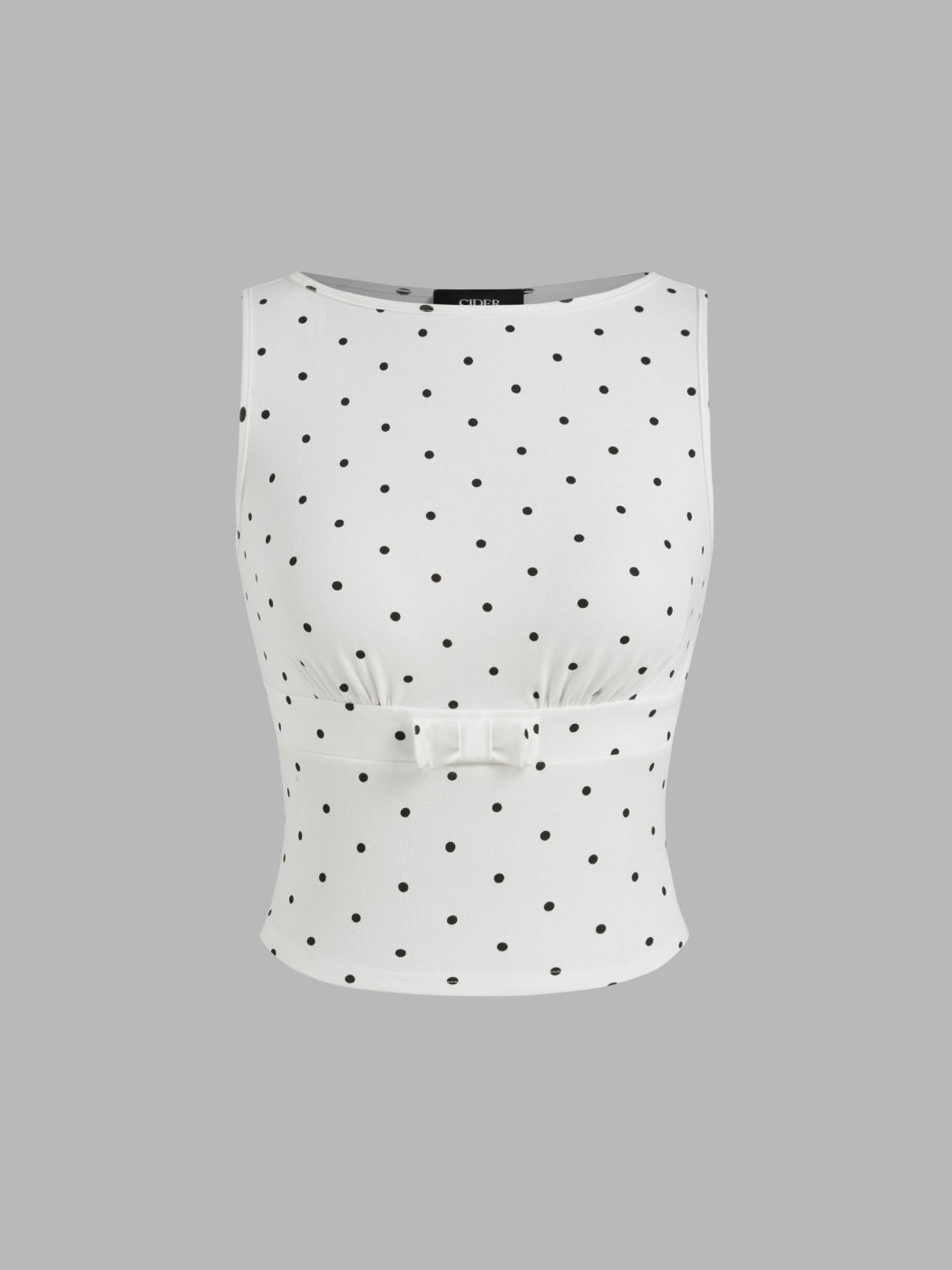 Cotton-blend Boat Neck Polka Dot Bowknot Crop Top