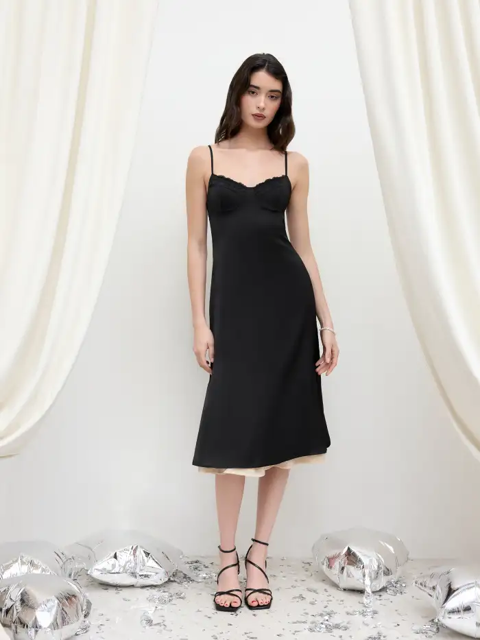 knee length dresses for ladies Daria Halter Neck Midi Dress Black | Wedding Guest Dress | Halter Neck main image 0