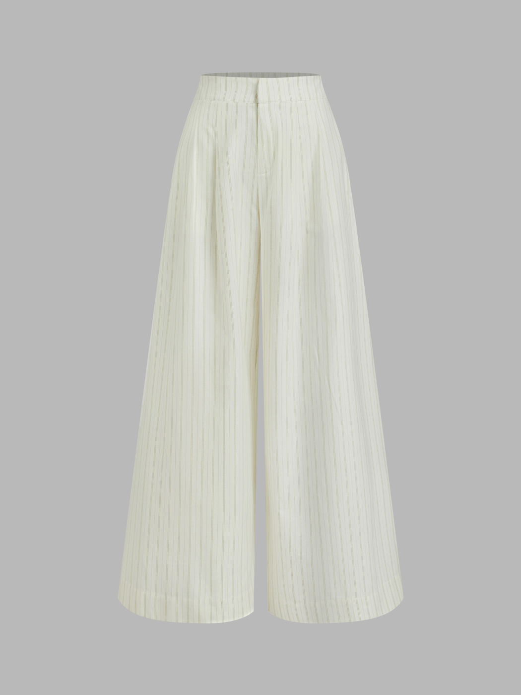 Cotton-blend Mid Rise Stripe Wide Leg Trousers 