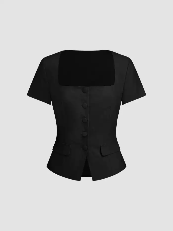 Mandarin Collar Ruched Split Top