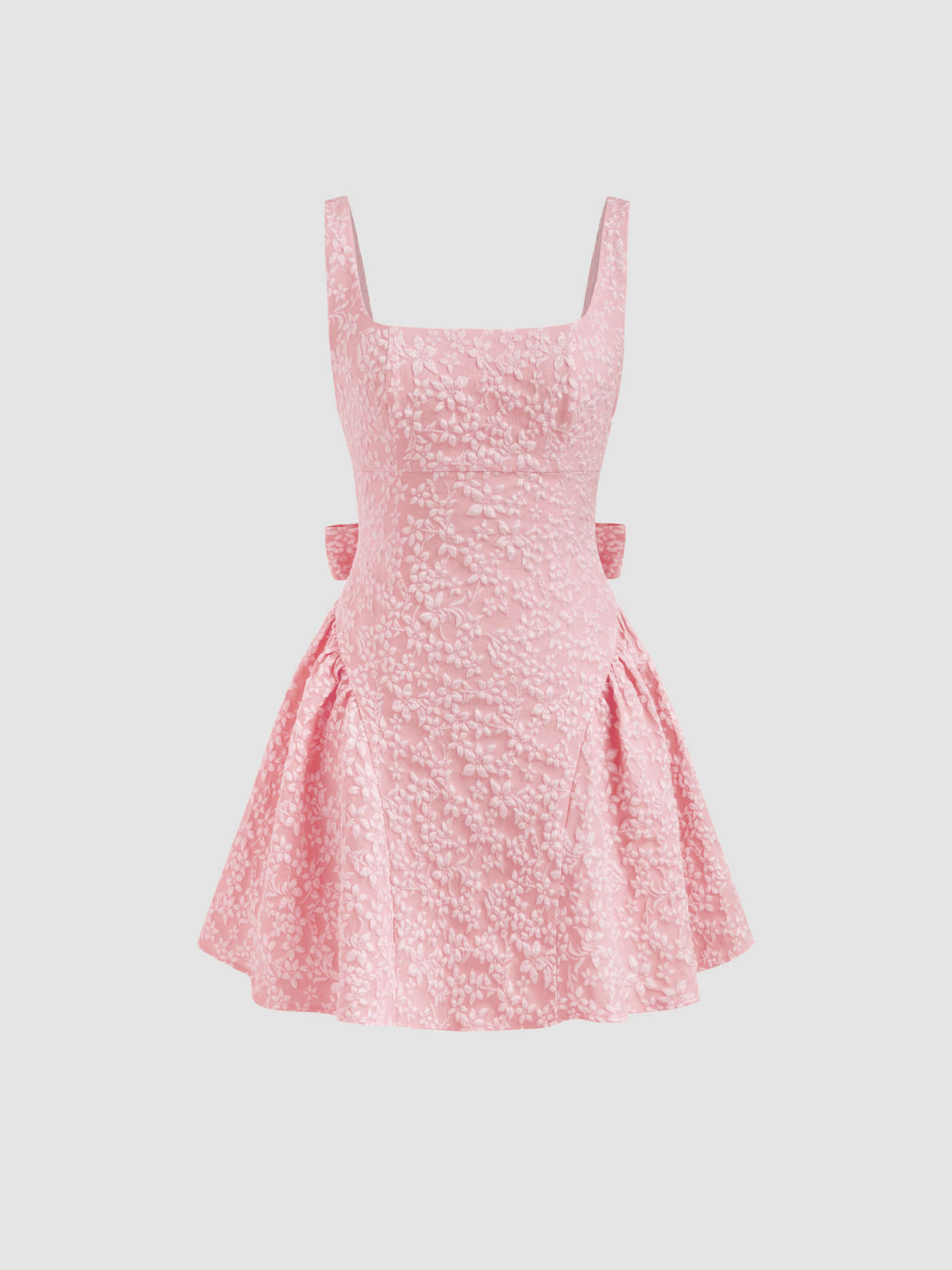 Jacquard Jacquard U-neckline Floral Backless Bowknot Mini Dress For Date