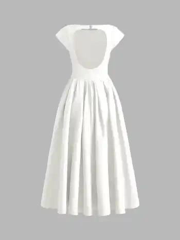 Maxikleid mit Bootshals, Ausschnitt und Spitzen