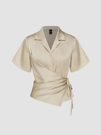 Satin Collar Knotted Shirt