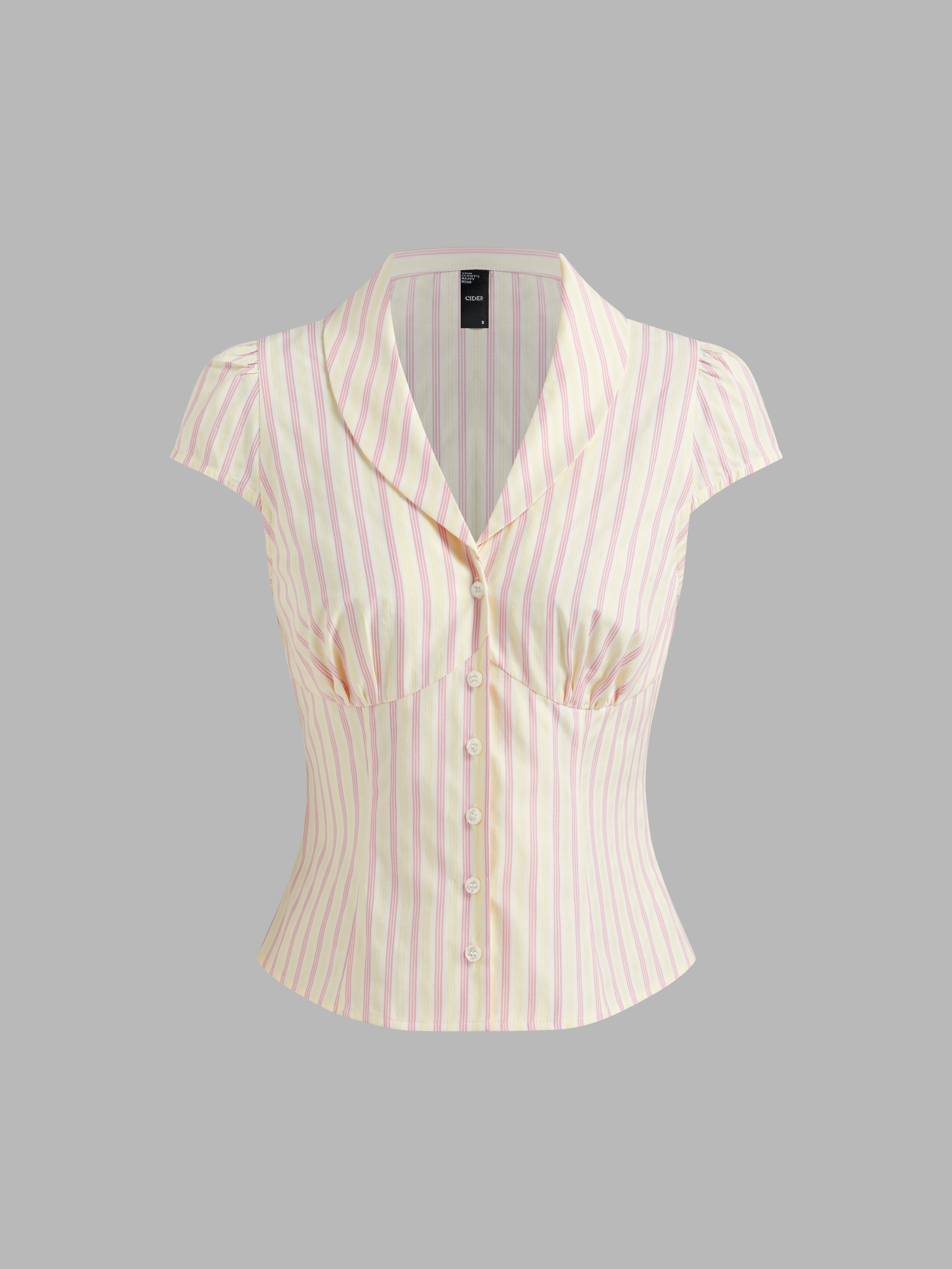 Woven Cotton-blend Collar Stripe Button Shirt For Daily Casual