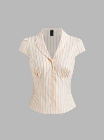Cotton-blend Collar Stripe Button Shirt