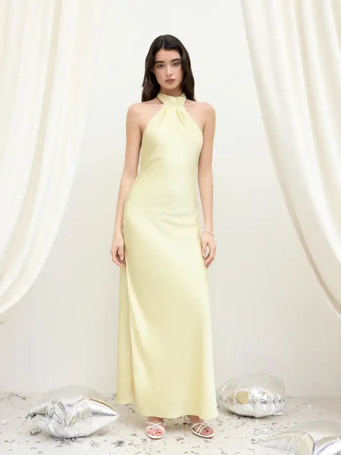 Satin V-neck Lace Backless Asymmetrical Hem Maxi Dress