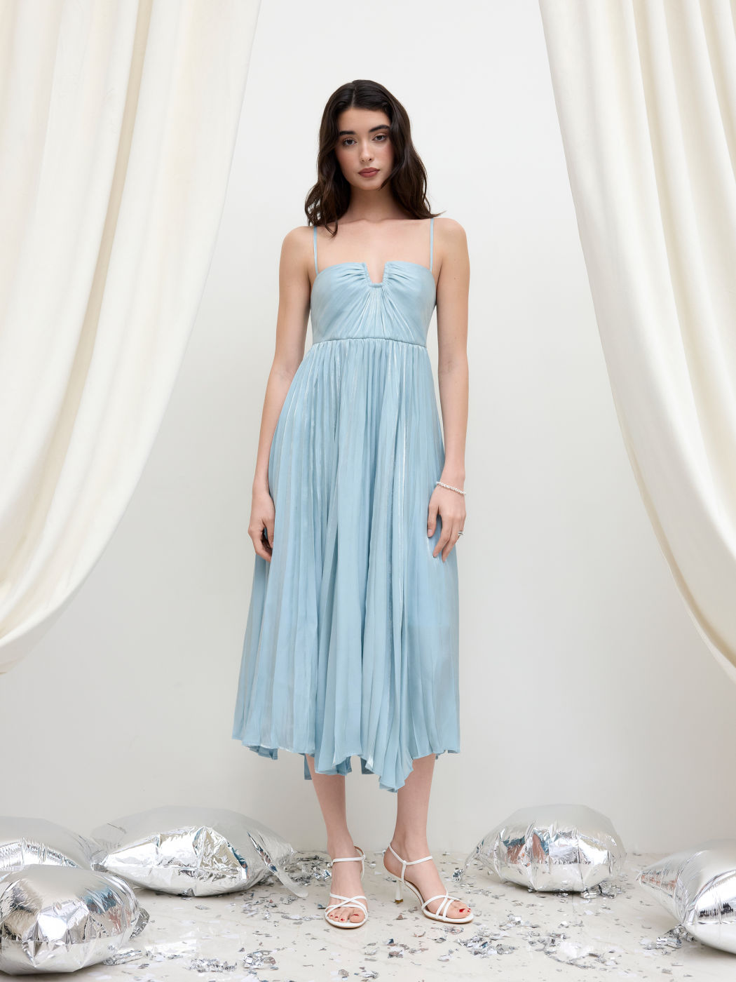 Satin U-wire Backless Knotted Maxi Dress