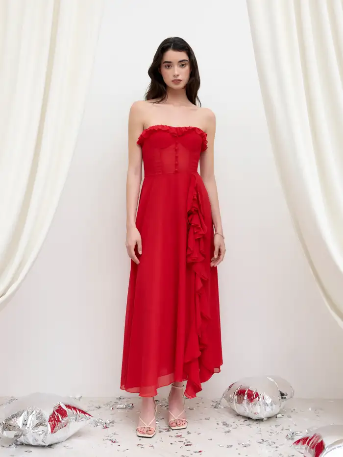 chinese dress ladies Vivienne Lace Ruffle Maxi Dress