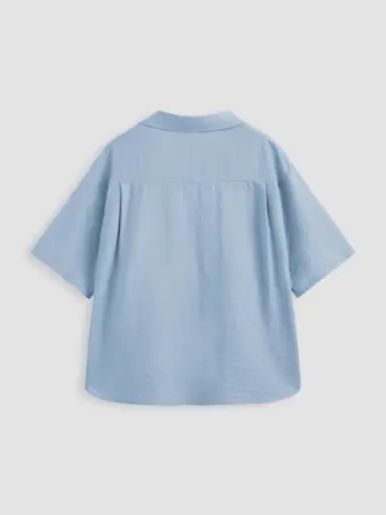 Camicia a maniche corte solida con collo in misto lino Curve & Plus