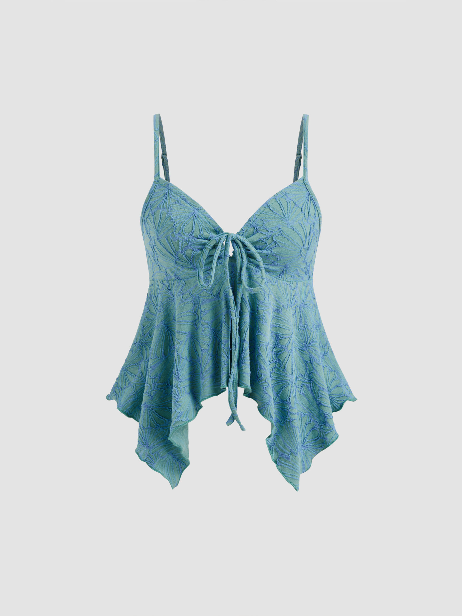 Sweetheart Neckline Floral Knotted Lettuce Trim Cami Top