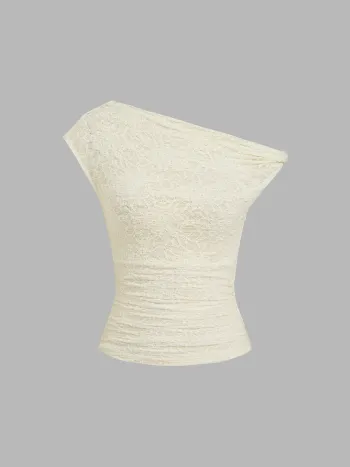 Off-shoulder Lace Ruched Crop Top