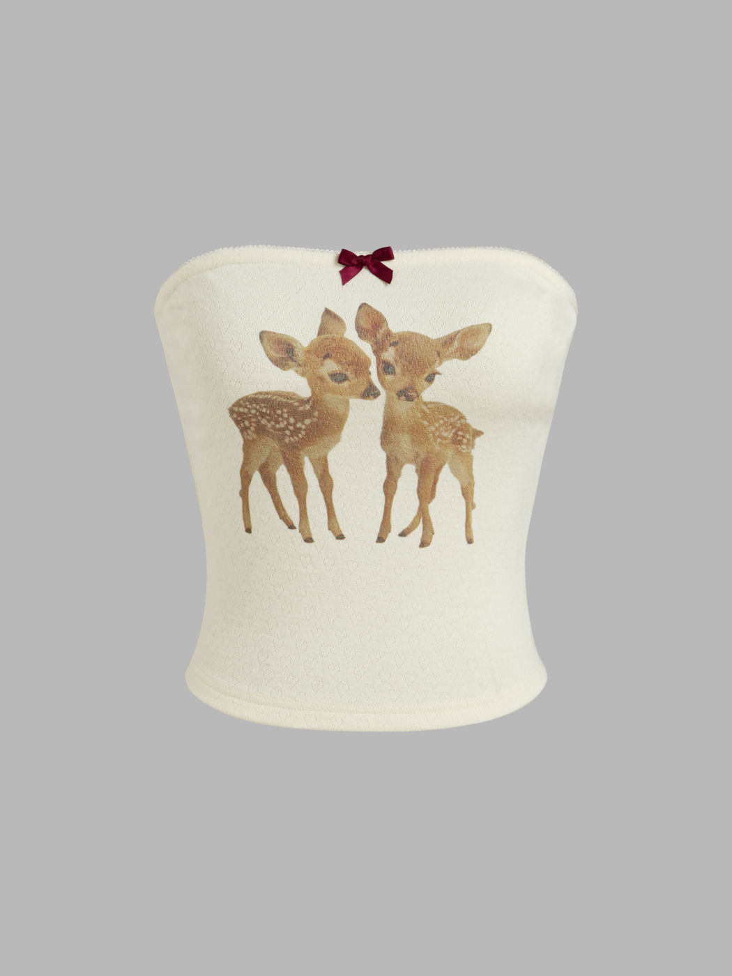 Top a fascia con stampa cervo, fiocco e arricciatura