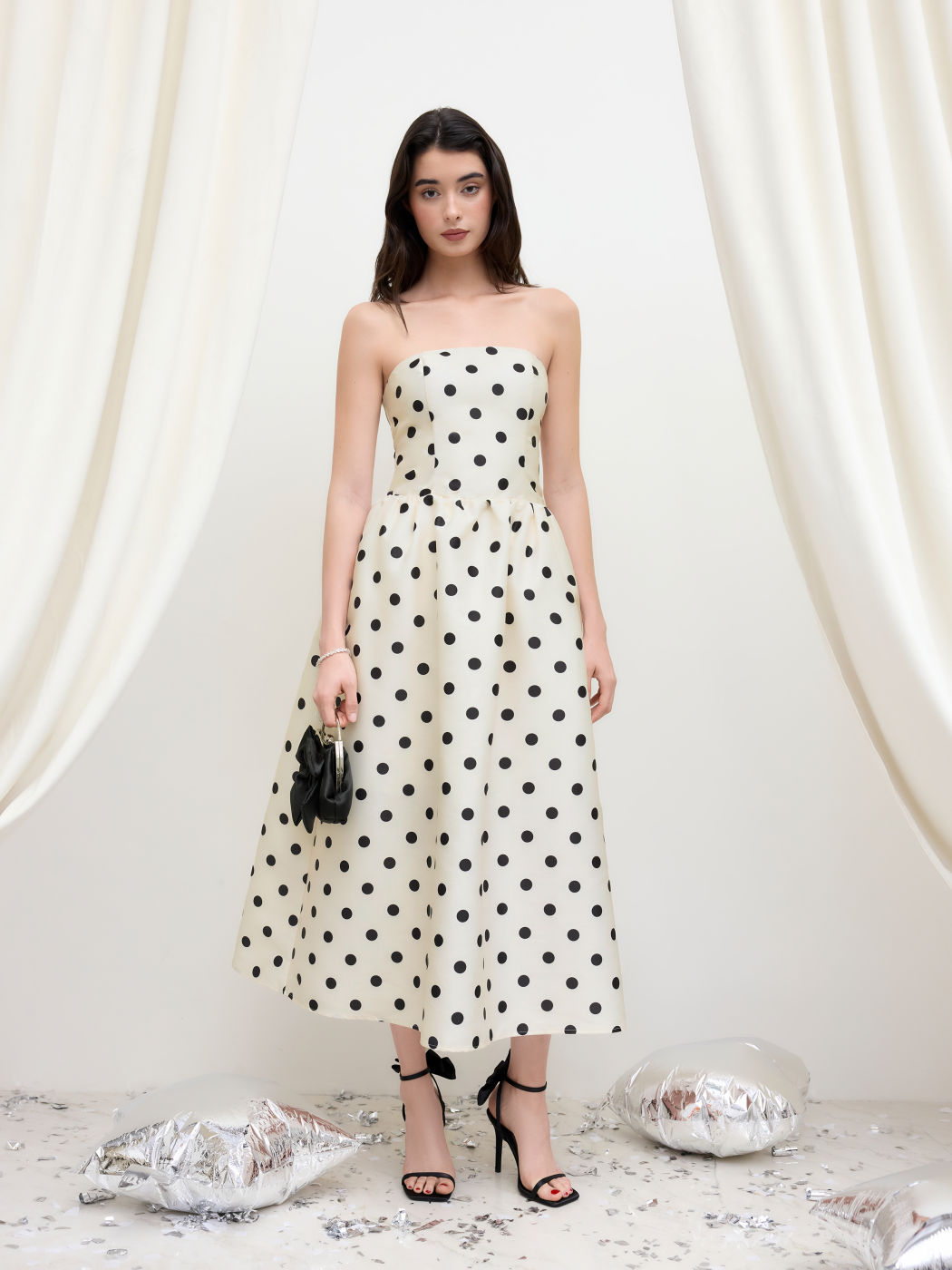 Tube Polka Dot Shirred Maxi Dress