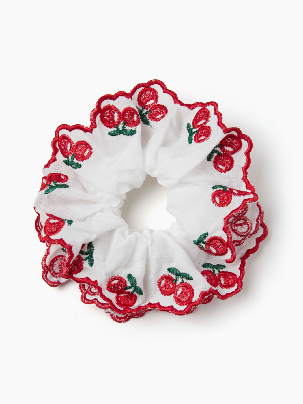 DOUBLE LAYERED CHERRY EMBROIDERED SCRUNCHIE
