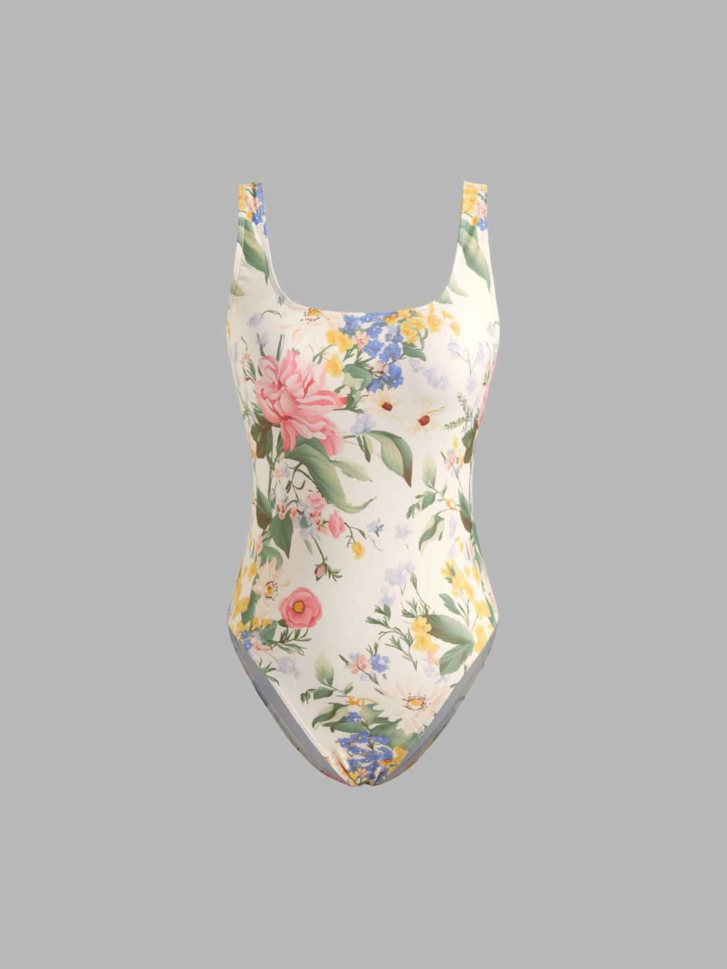 Shaping U-neckline Floral One Piece Swimsuit