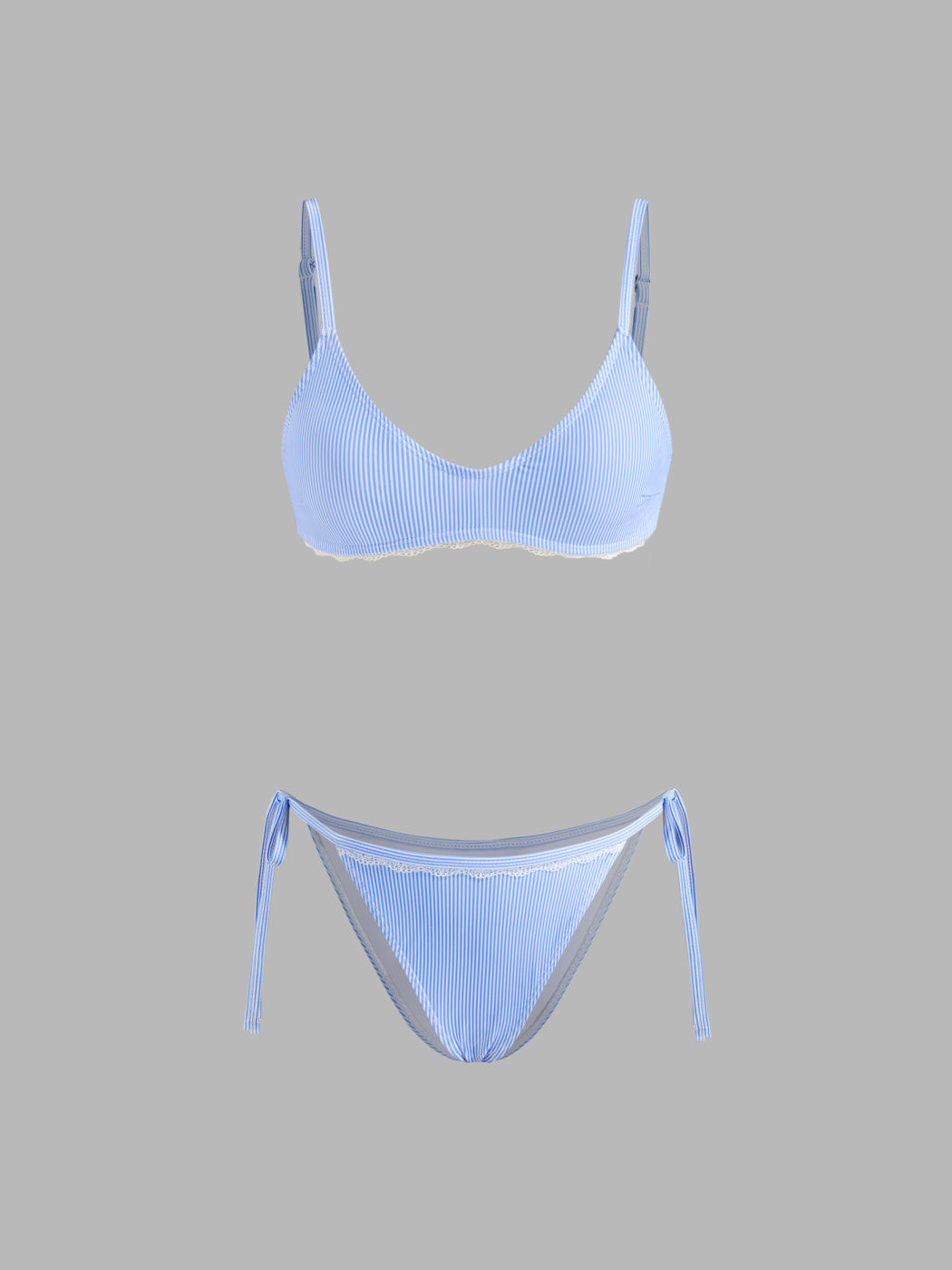 V-Ausschnitt Streifen Spitze Bänderchen Bikini-Set mit Cover-Up Shorts