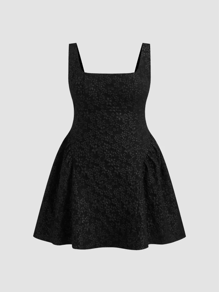 Mesh Square Neck Floral Ruffle Mini Dress Curve & Plus