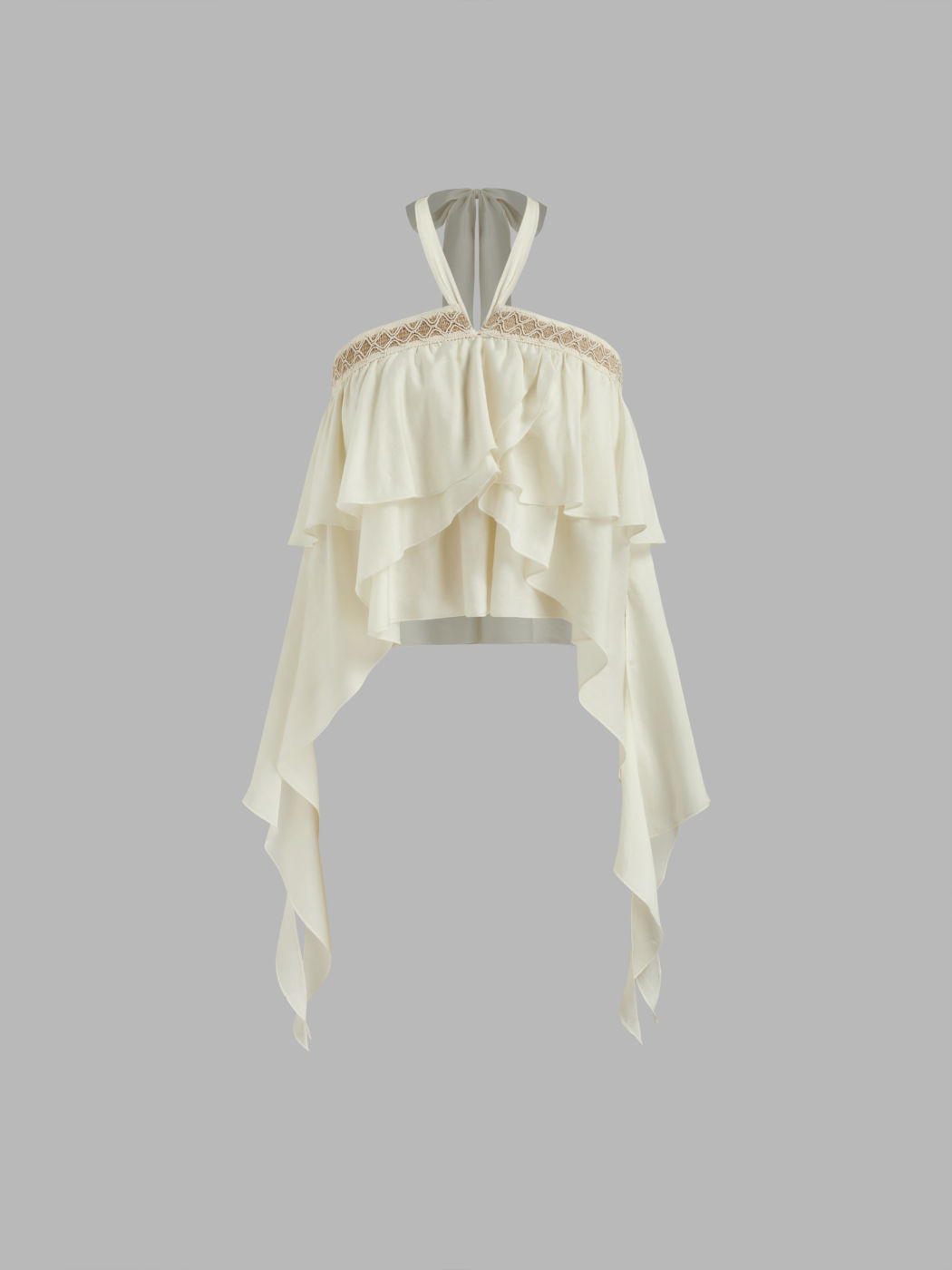 Halter Neckline Ruffle Hem Shirred Knotted Bandeau Top