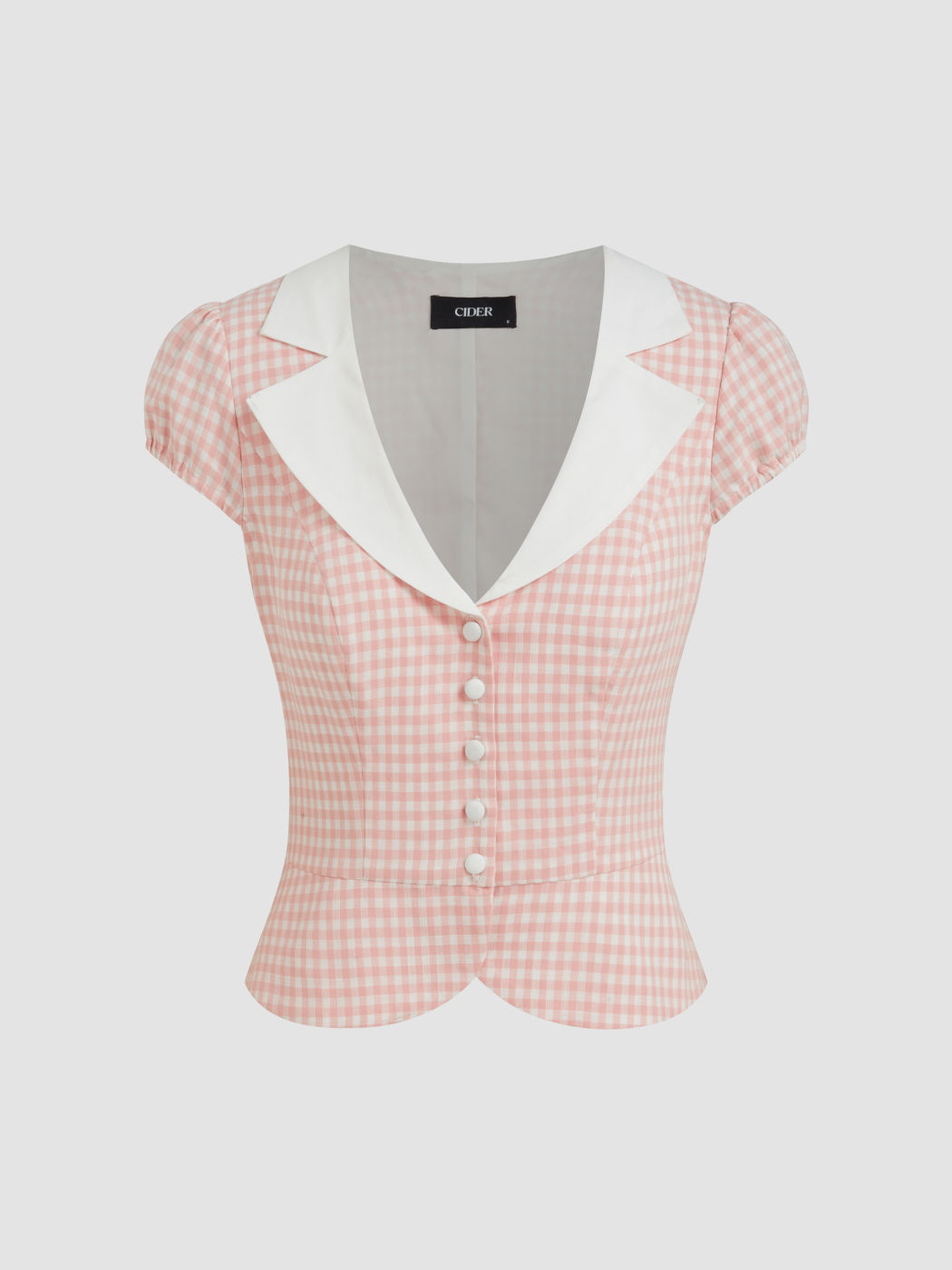 Baumwoll-Bluse mit V-Ausschnitt und Gingham-Muster und Knöpfen