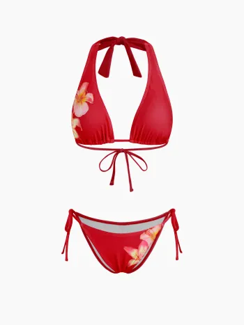 V-Ausschnitt Blumenmuster Knoten Halter Bikini-Set