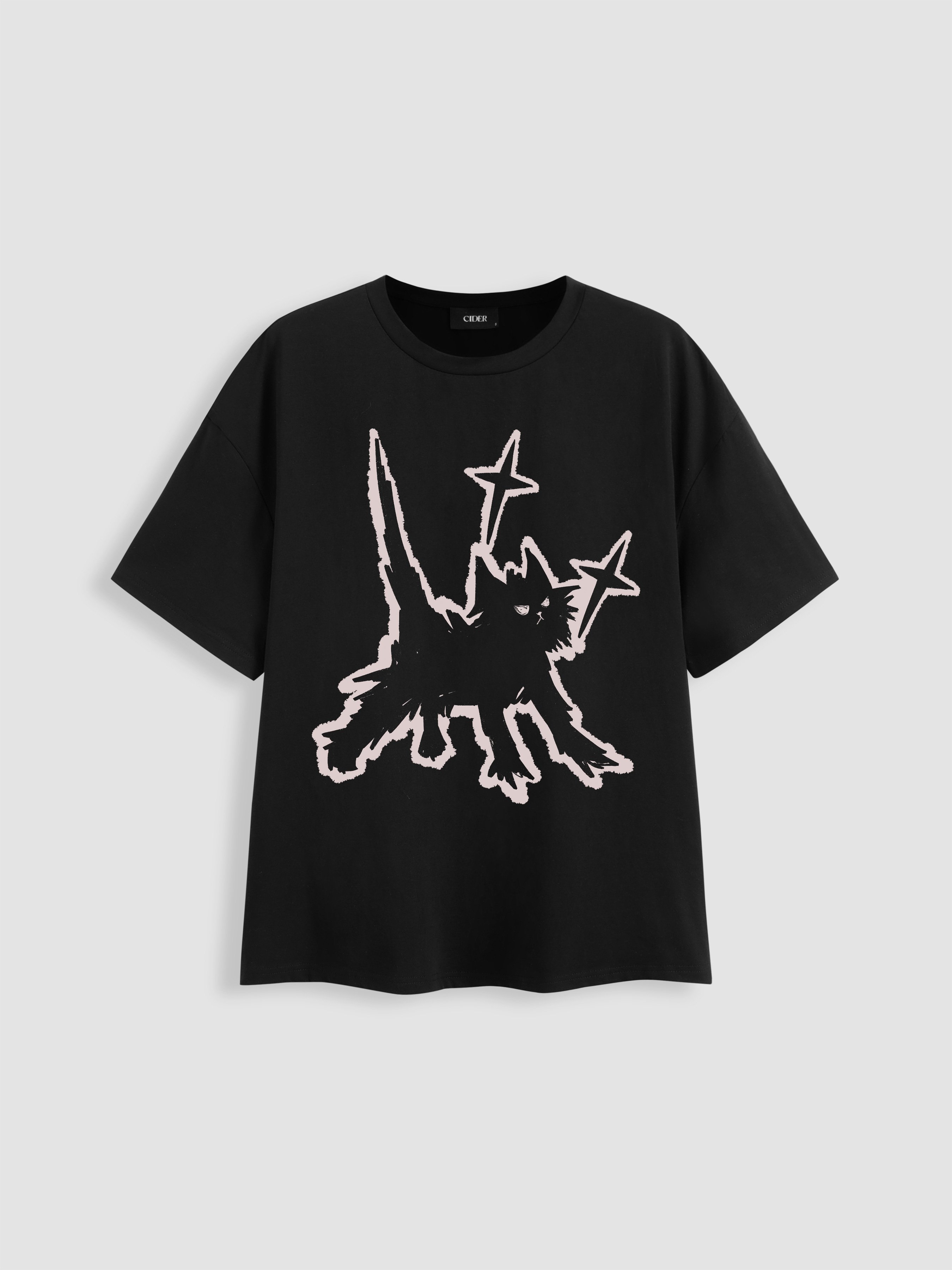ニット生地 コットン混 猫柄 オーバーサイズ 半袖Tシャツ For ニット生地 コットン混 猫柄 オーバーサイズ 半袖Tシャツ For