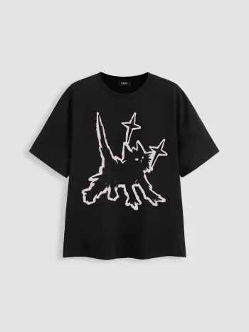Cotton-blend Cat Oversized Short Sleeve Tee