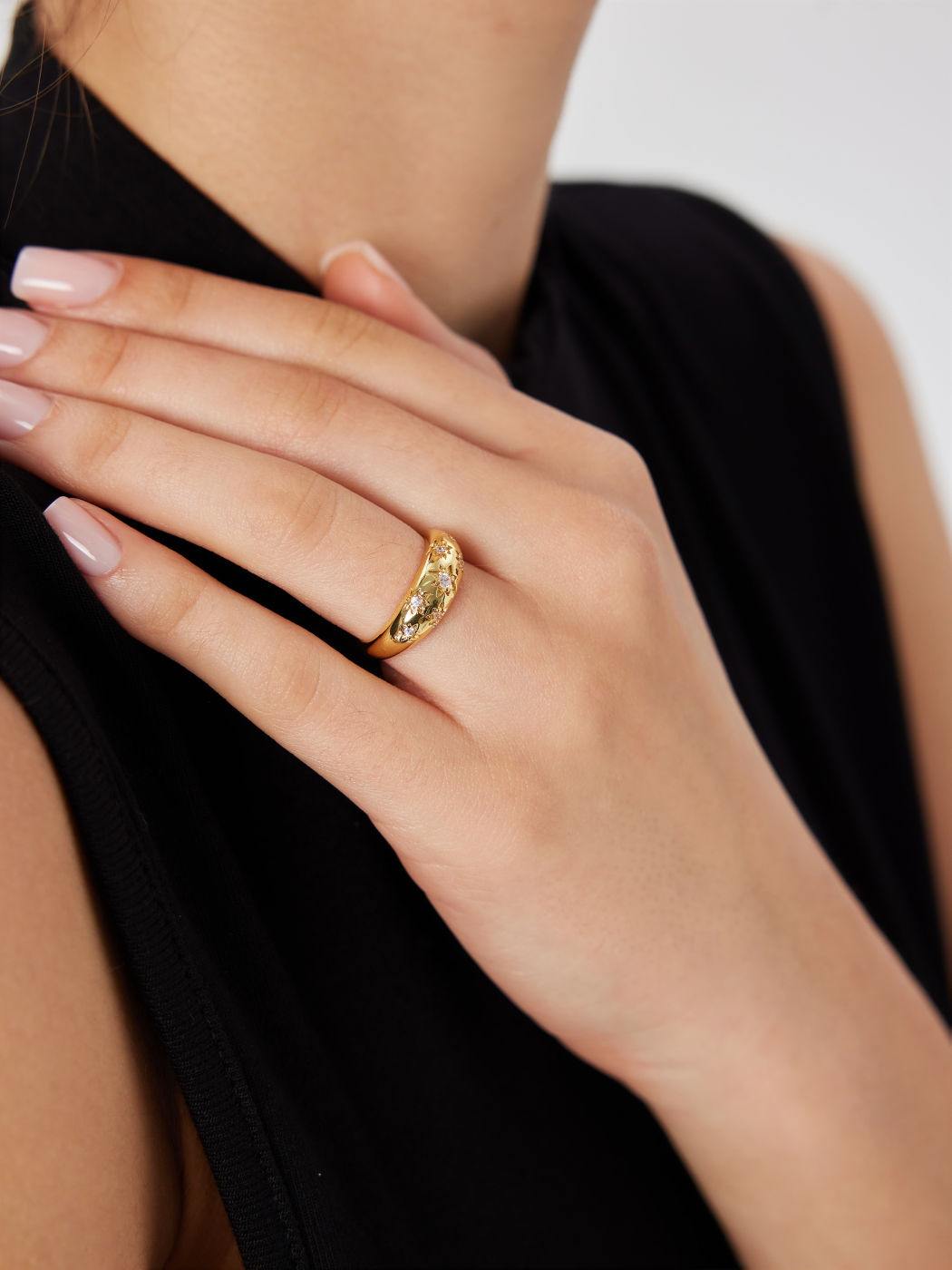 ZIRCON DECOR STAR 18K GOLD-PLATED OPEN RING