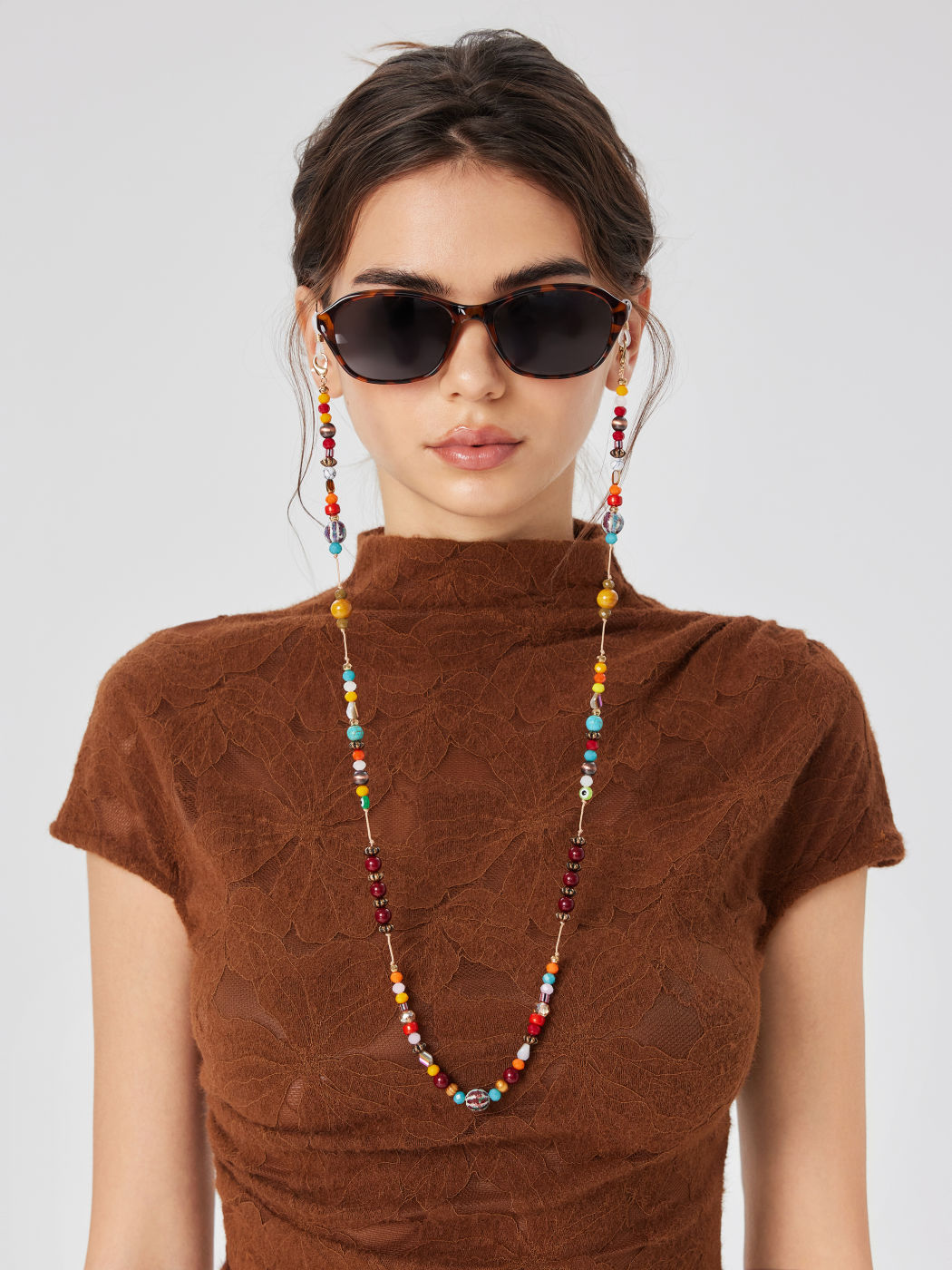 COLORFUL BEAD & FAUX CRYSTAL & ROPE GLASSES CHAIN