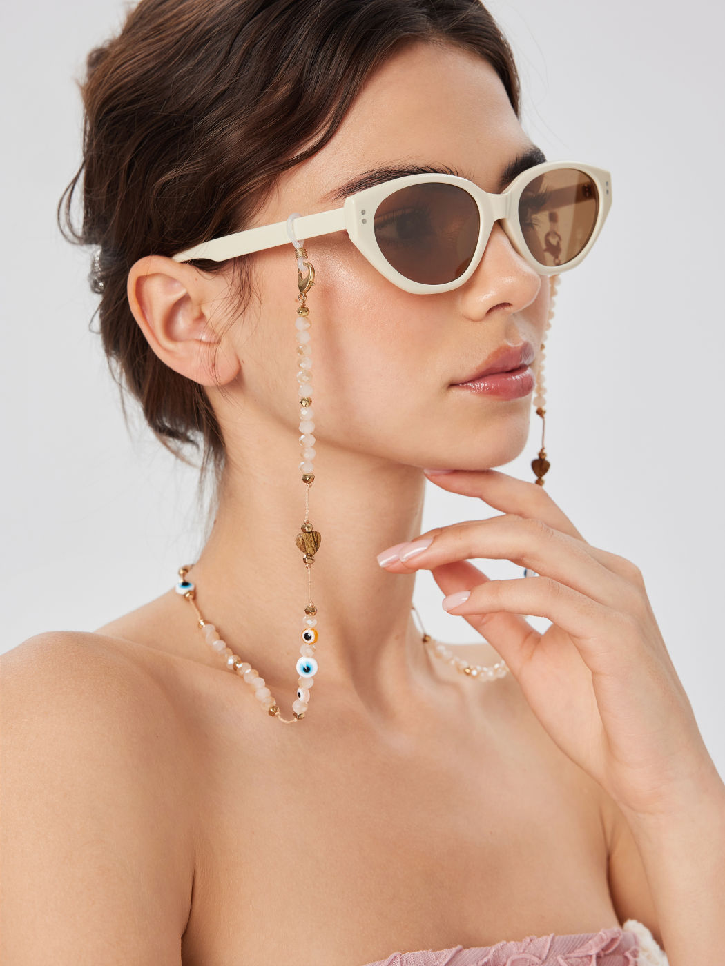 BEAD & FAUX CRYSTAL & ROPE GLASSES CHAIN
