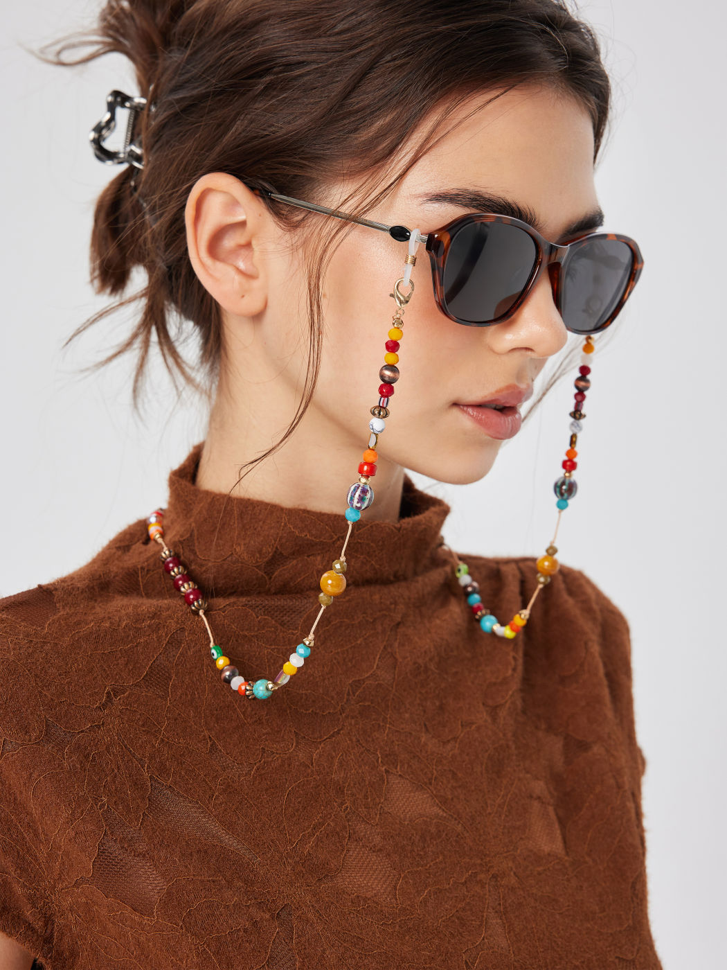 COLORFUL BEAD & FAUX CRYSTAL & ROPE GLASSES CHAIN