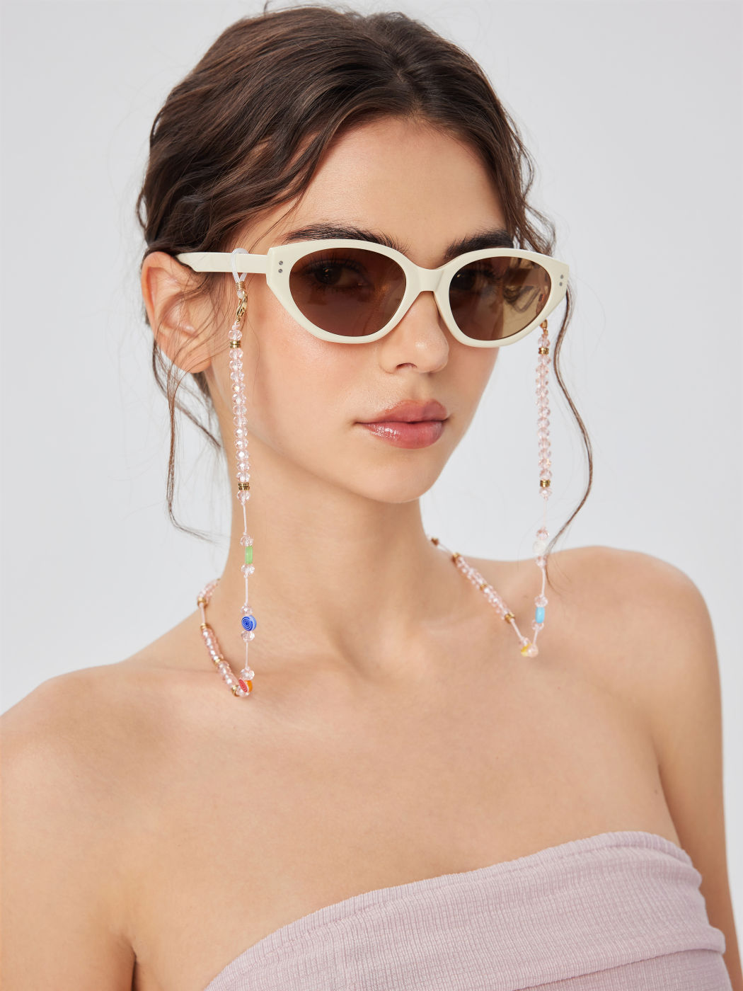 COLORFUL STONE & BEADED GLASSES CHAIN