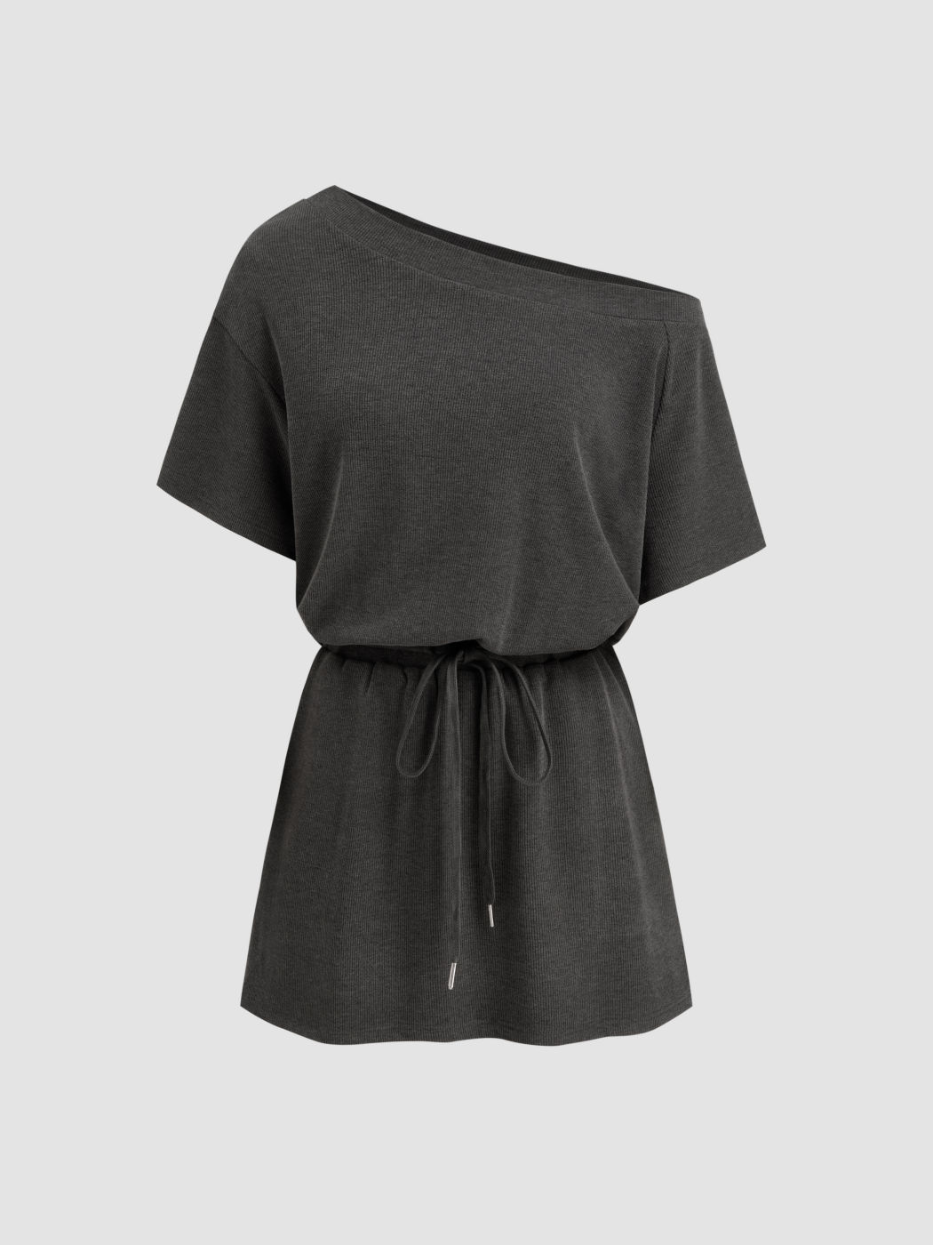 Asymmetrical Off-shoulder Drawstring Elastic Waist Mini Dress