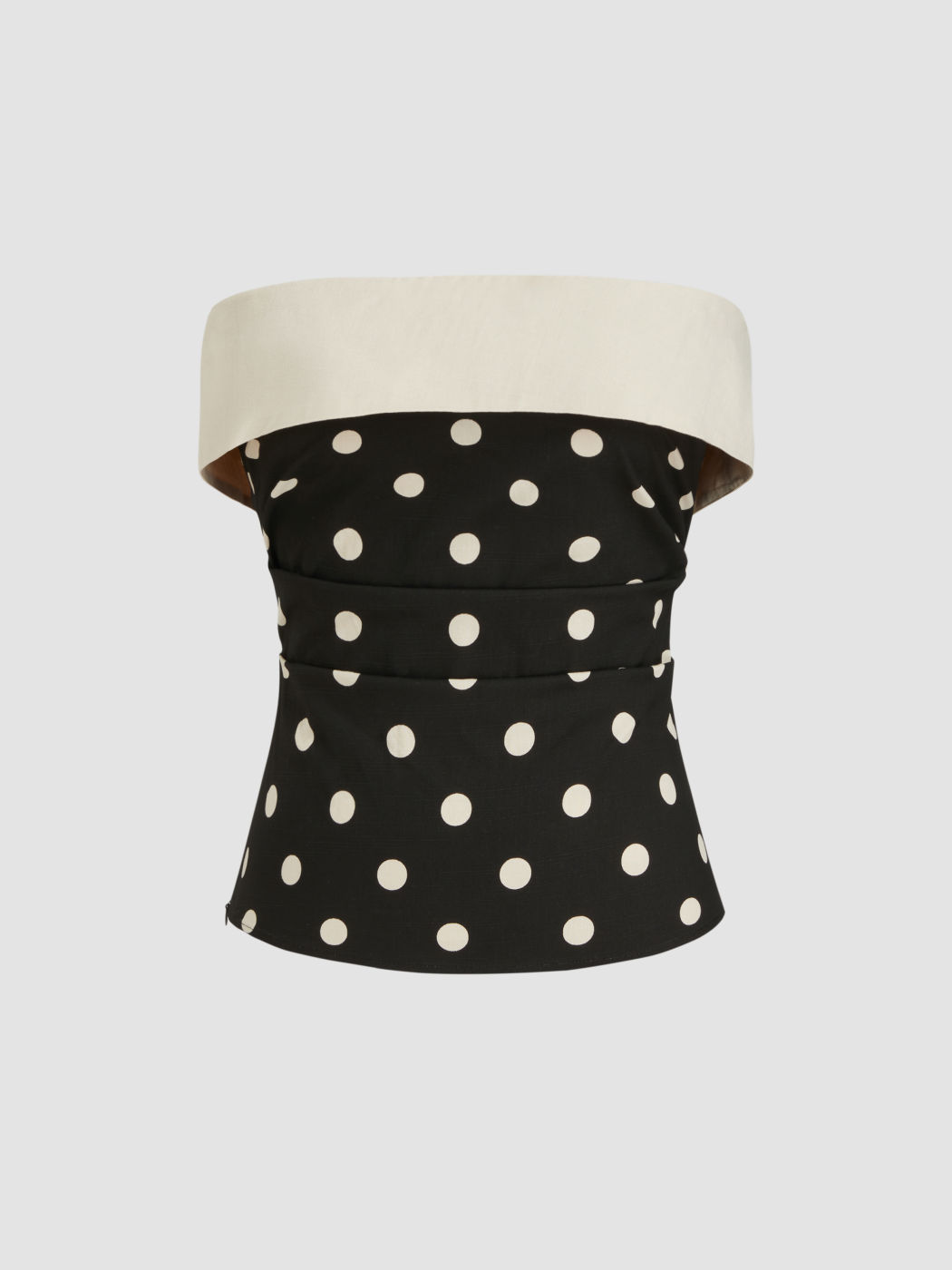 Linen-blend Two Tone Polka Dot Ruched Bandeau Top