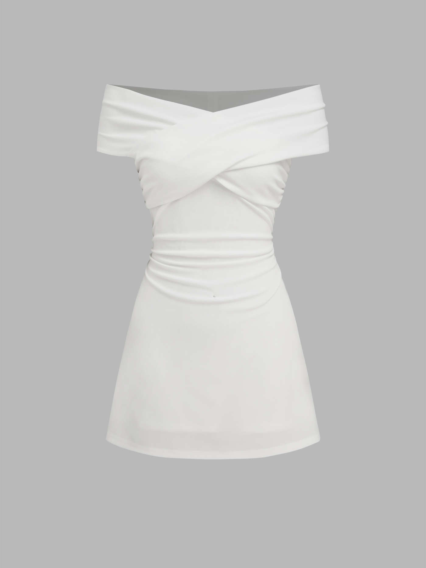 Boat Neck Polka Dot Ruched Mini Dress