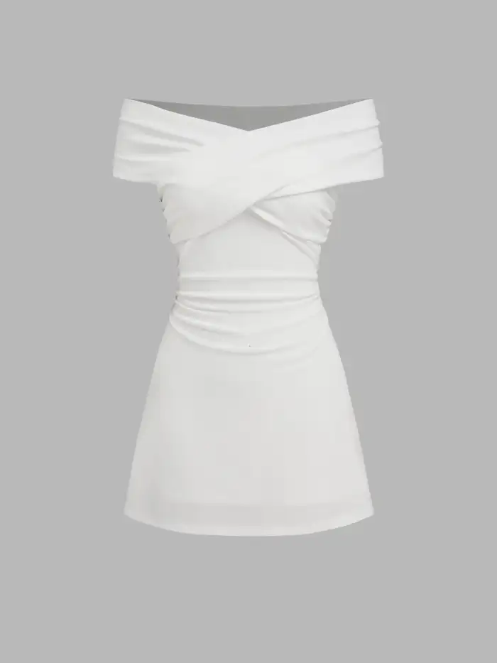 slim fit dress slacks Amy Short White Graduation Dress with Ruffles White / XSmall