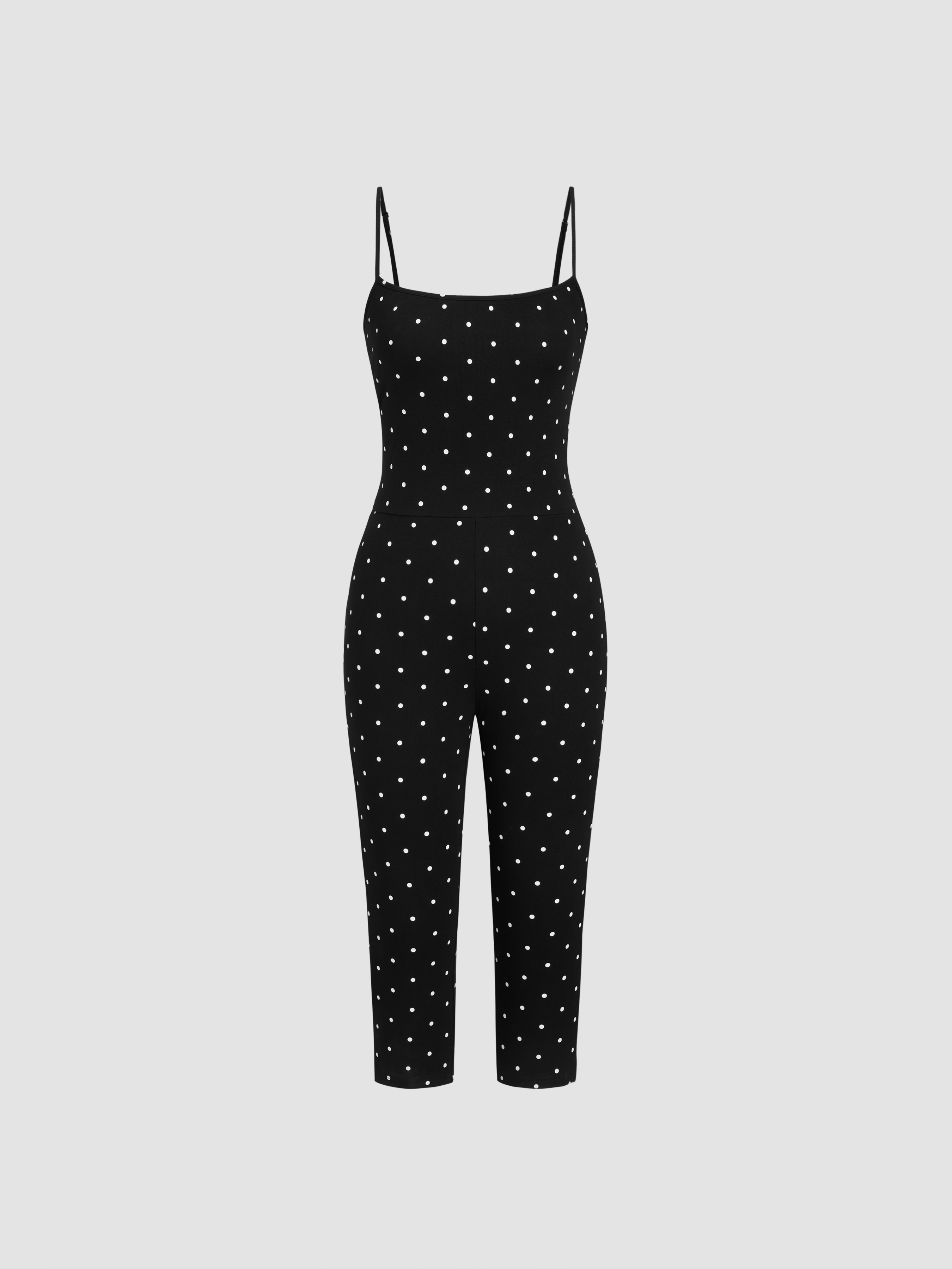 Tricot Cotton-blend Polka Dot Capri Jumpsuit For Décontracté quotidien