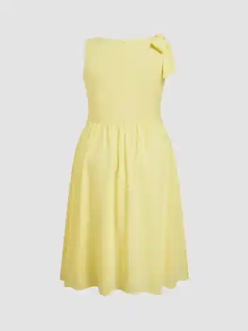 Linen-blend Boat Neck Bowknot Ruffle Midi Dress Curve & Plus